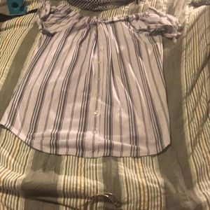 Off the shoulder grey and white blouse